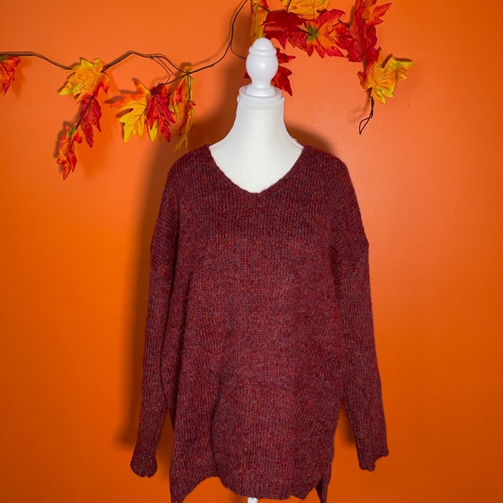 Luna knitted v neck sweater-OS-multicolour (rust, burgundy)